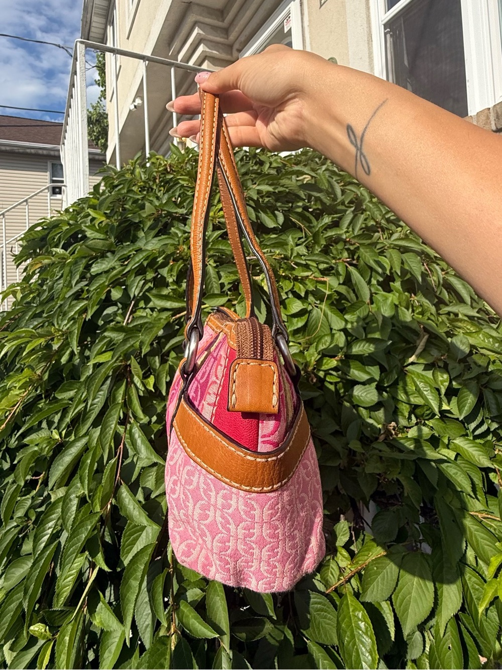 Vintage Y2K Fossil Signature Pink Patchwork Shoulder Bag Baguette Purse Leather - Picture 3 of 6